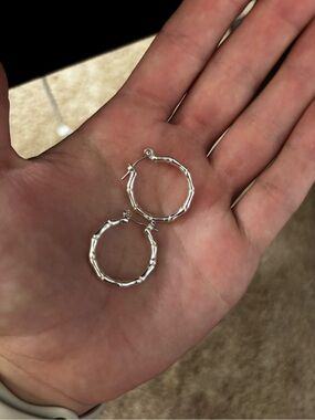 Silver Bamboo Hoop Earrings - Women Jewelry